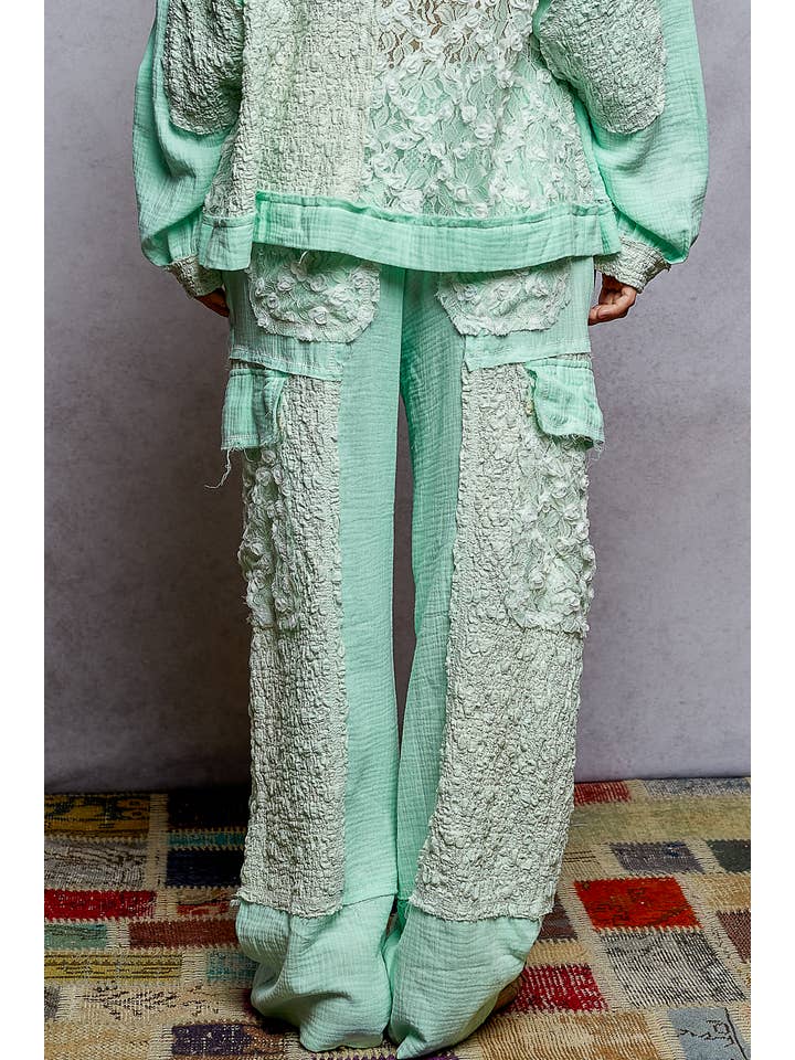 Pol Clothing - Wholesale Pants - Women's - Solid lace patch side pocket wide pants3