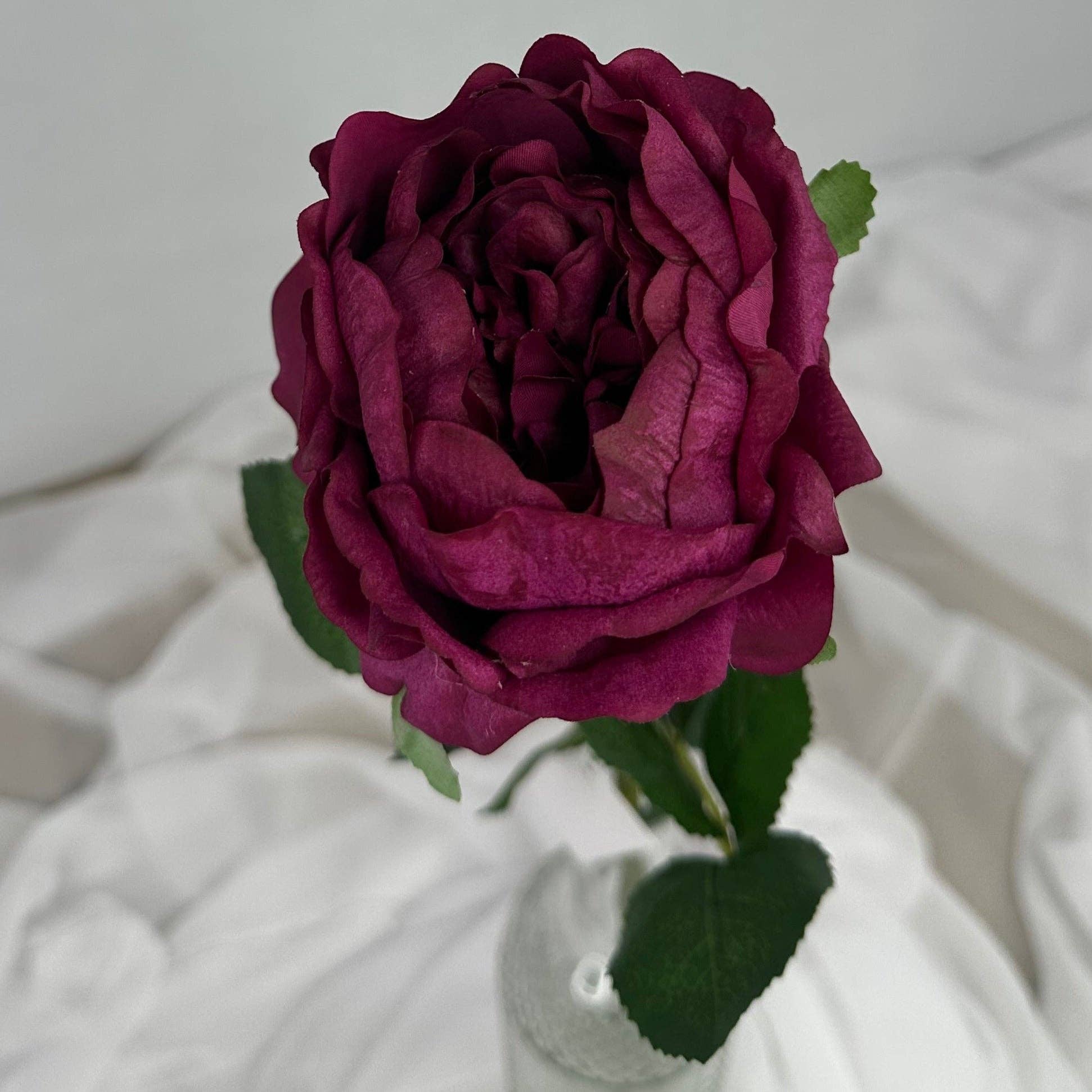 Realistic Artificial Flowers - Wholesale Artificial Flowers - Cranberry Real Touch David Austin Half Bloom Rose - Realistic Artificial Flowers2