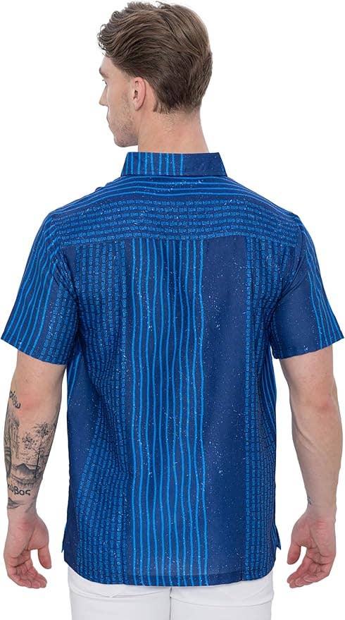 Blue HAPPY BAY  Linen Effect Mens Shirts Red Stripes P00437 for wholesale on Faire5