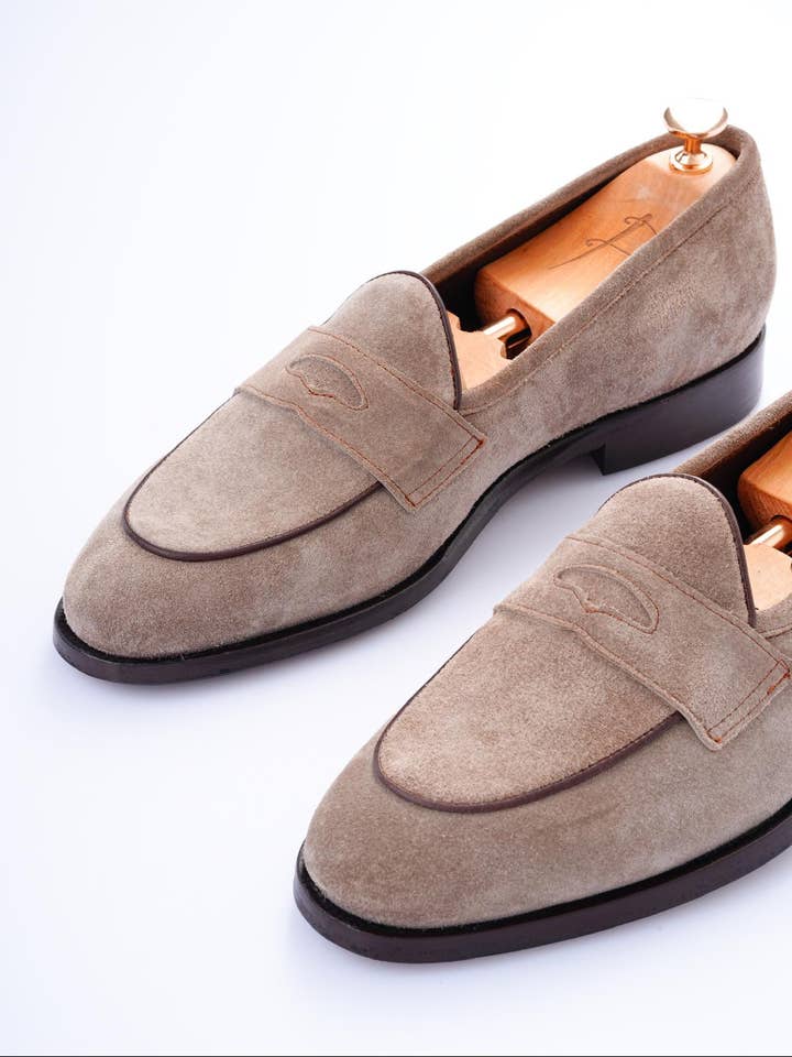 parez suits - Wholesale Loafers - Men's - Men's Handmade Beige Suede Loafers for Formal Events6