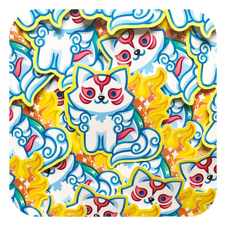 Autocolante Nekomon Amaterasu Okami Vinil Impermeável Brilhante por atacado de Gilles Bone Illustrations
