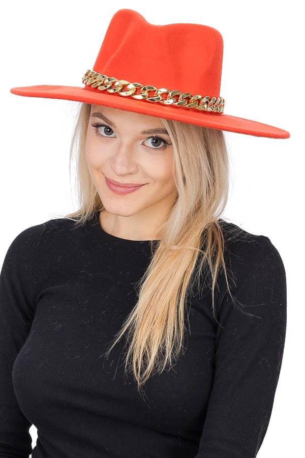 Cap Zone - Wholesale Fedora - Women's - Chunky Cuban Chain Pinch Crease Wide Rancher Hat10