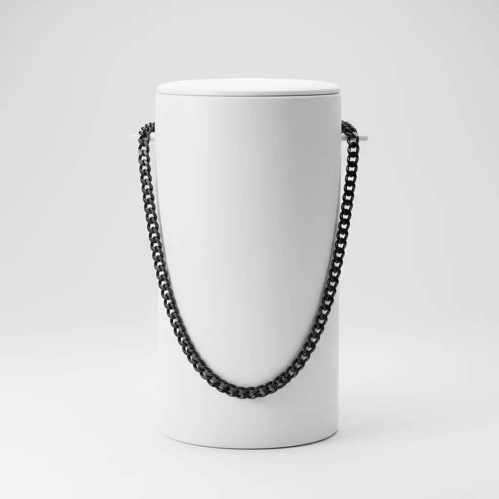 WJW - Wholesale Schakelketting - Zwarte ketting met platte schakels van roestvrij staal1