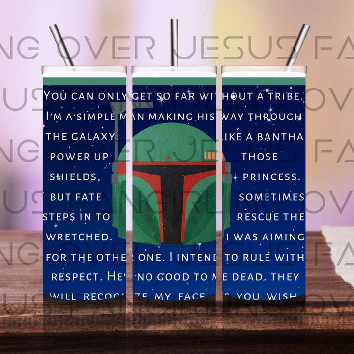 Boba's Best Citations & Helmet - Gobelet Skinny de 20 oz pour la vente par Fangirling Over Jesus