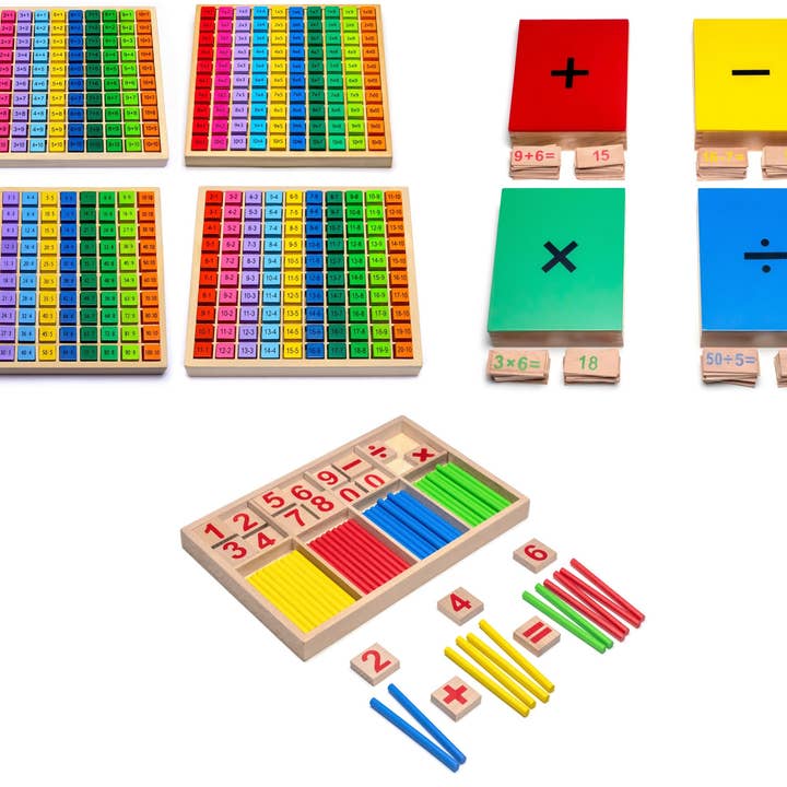 Ensemble d'apprentissage Montessori : 4X planche à calculer, 4X boîtes à calculer, 1X bâtonnets à calculer pour la vente par Natureich