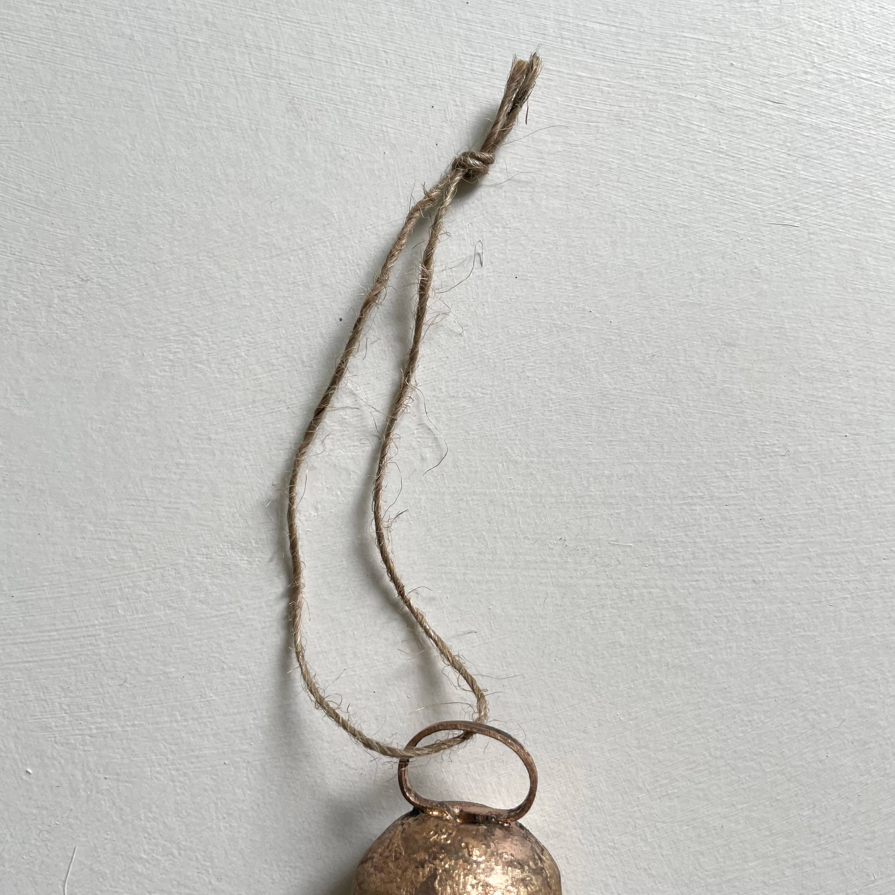 fort & field - Wholesale Ornament - 1 3/4" rounded tin brass bell rustic ornament jute twine4