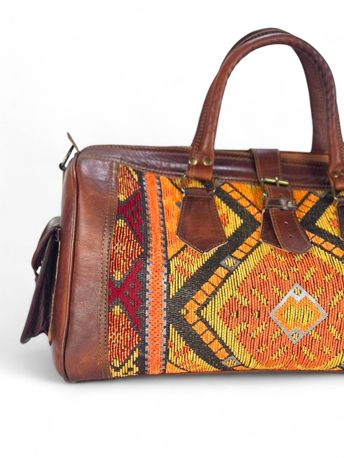 Melecraft – Saco de viagem - Unissexo por atacado – Bolsa de Couro Artesanal e Kilim – Bolsa de Viagem Marroquina5