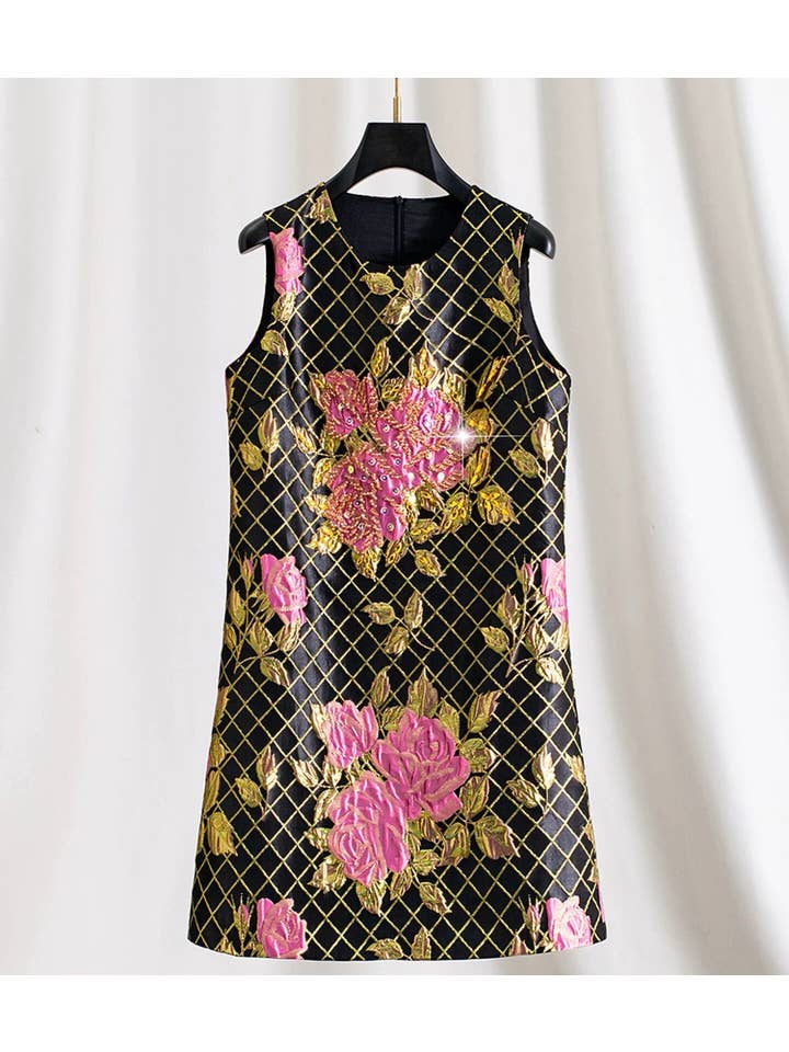 Black DR903Y Handmade Beaded Embossed Sleeveless Elegant Dress for wholesale on Faire