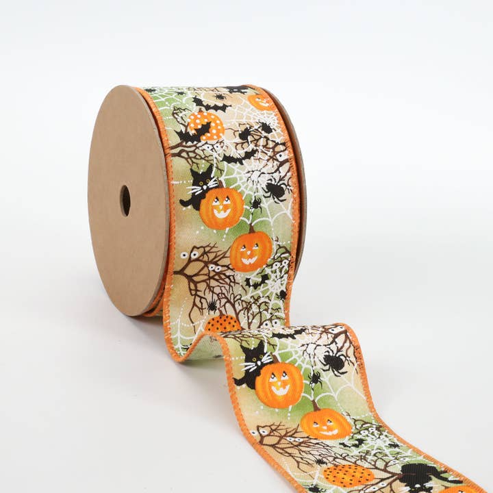 LA Ribbons Wholesale - Wholesale Ribbon - Gift Wrapping - 2 1/2" Wired Ribbon | "Pumpkin Spiderweb" Orange/Multi | 10 Yard Roll
2