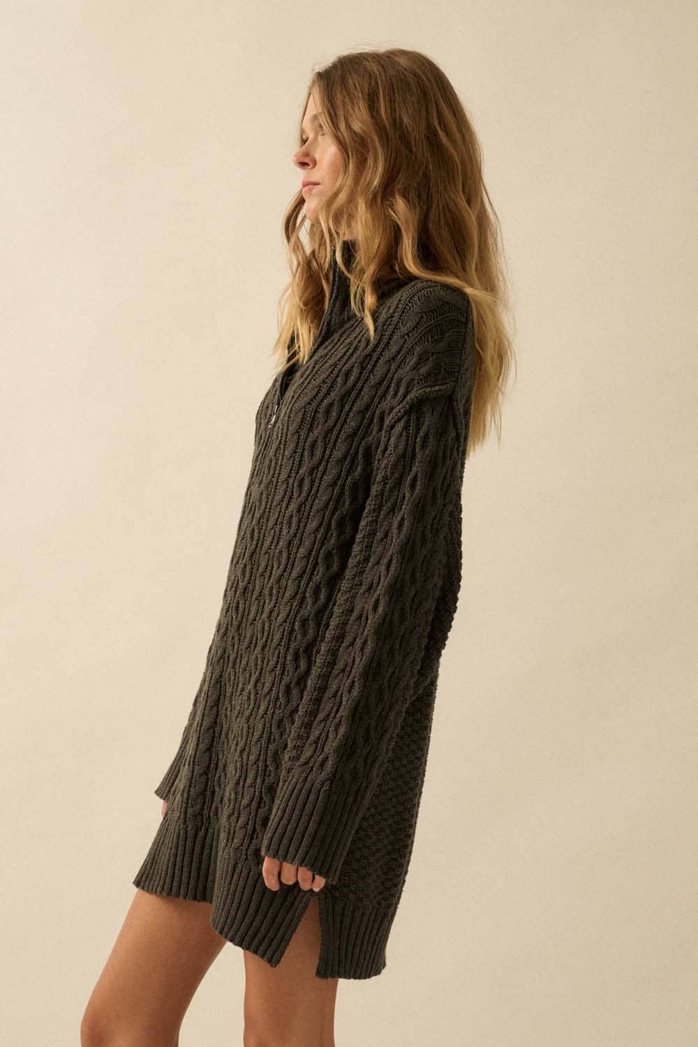 Promesa USA - Wholesale Dress - Women's - Cable-Knit Long Sleeve Mini Sweater Dress4