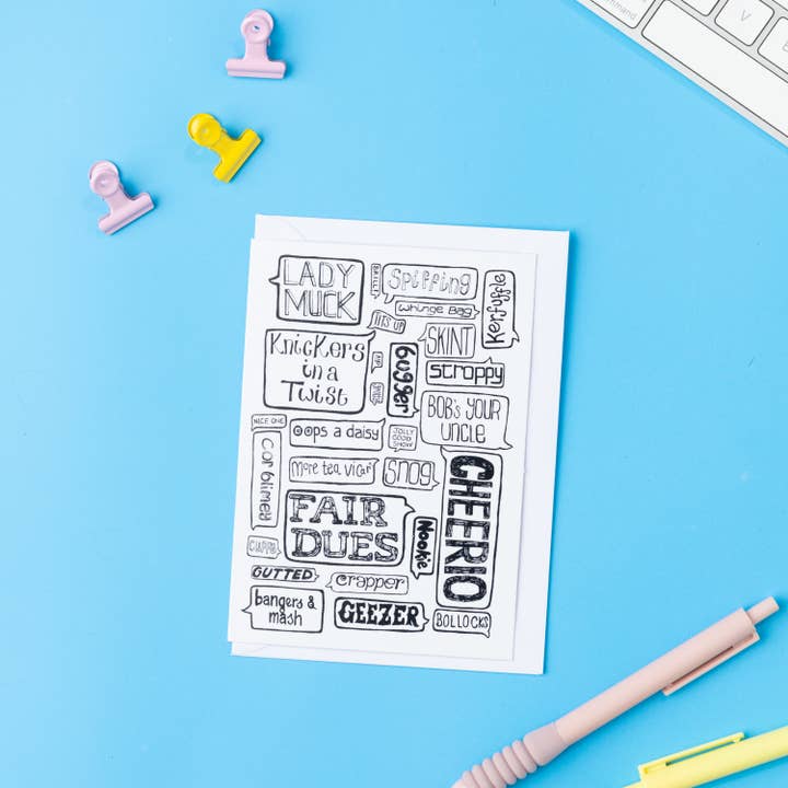 BRITISH SAYINGS CARD for wholesale by Cor Blimey