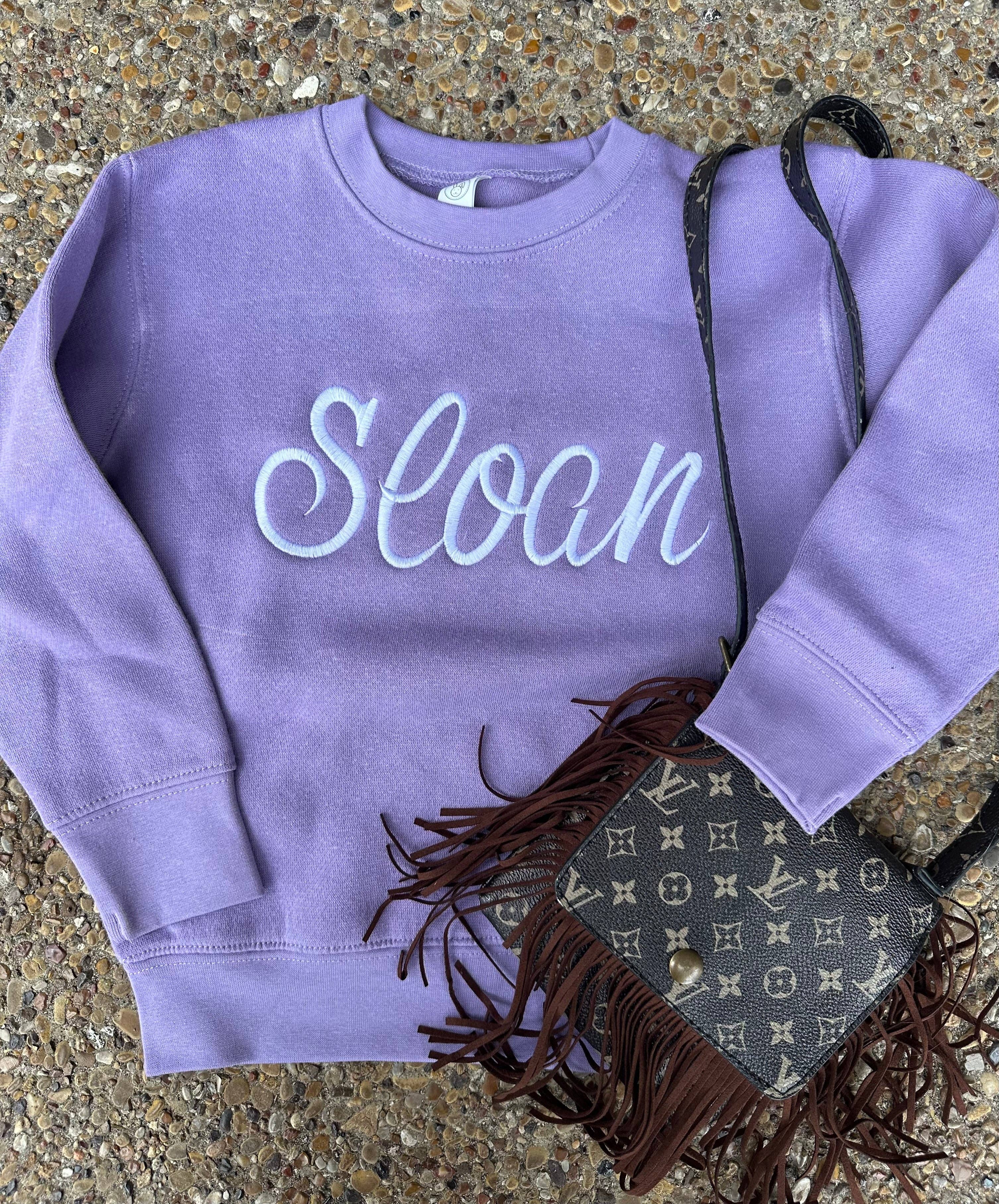 Violet Custom Embroidered Name Youth Sweatshirt for wholesale on Faire0