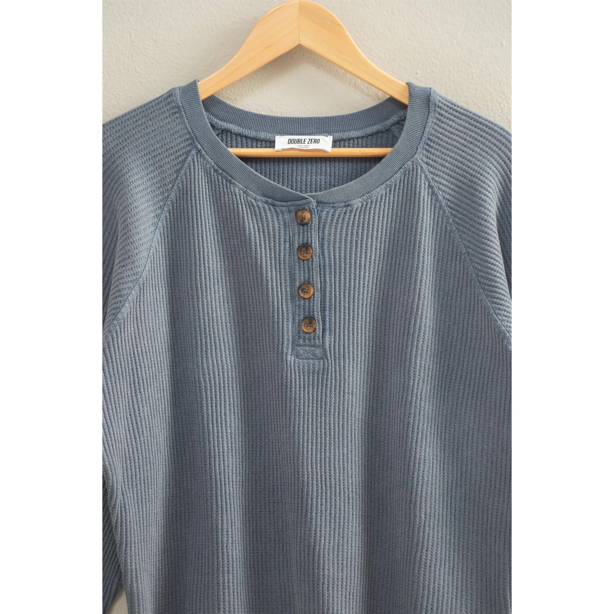 Double Zero - Wholesale Sweatshirt - Women's - Mineral Washed Henley Waffle Raglan Sleeve Top9