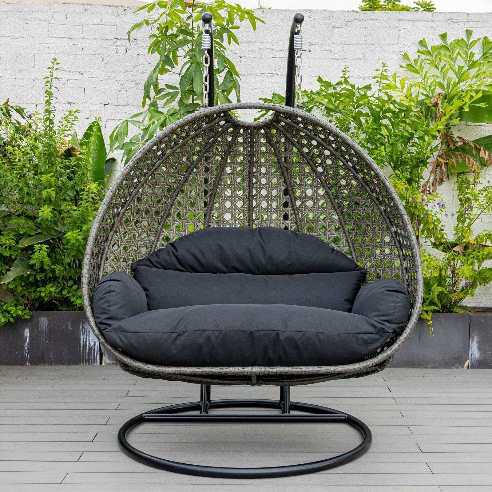 LeisureMod - Wholesale Egg Chair - Modern Charcoal Wicker Hanging Double Seater Egg Swing Chair29