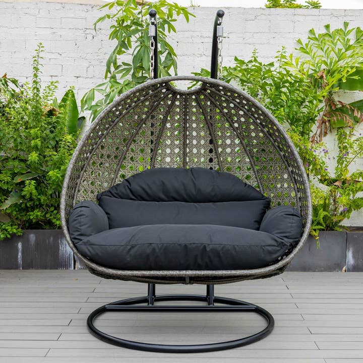 LeisureMod - Wholesale Egg Chair - Modern Charcoal Wicker Hanging Double Seater Egg Swing Chair29