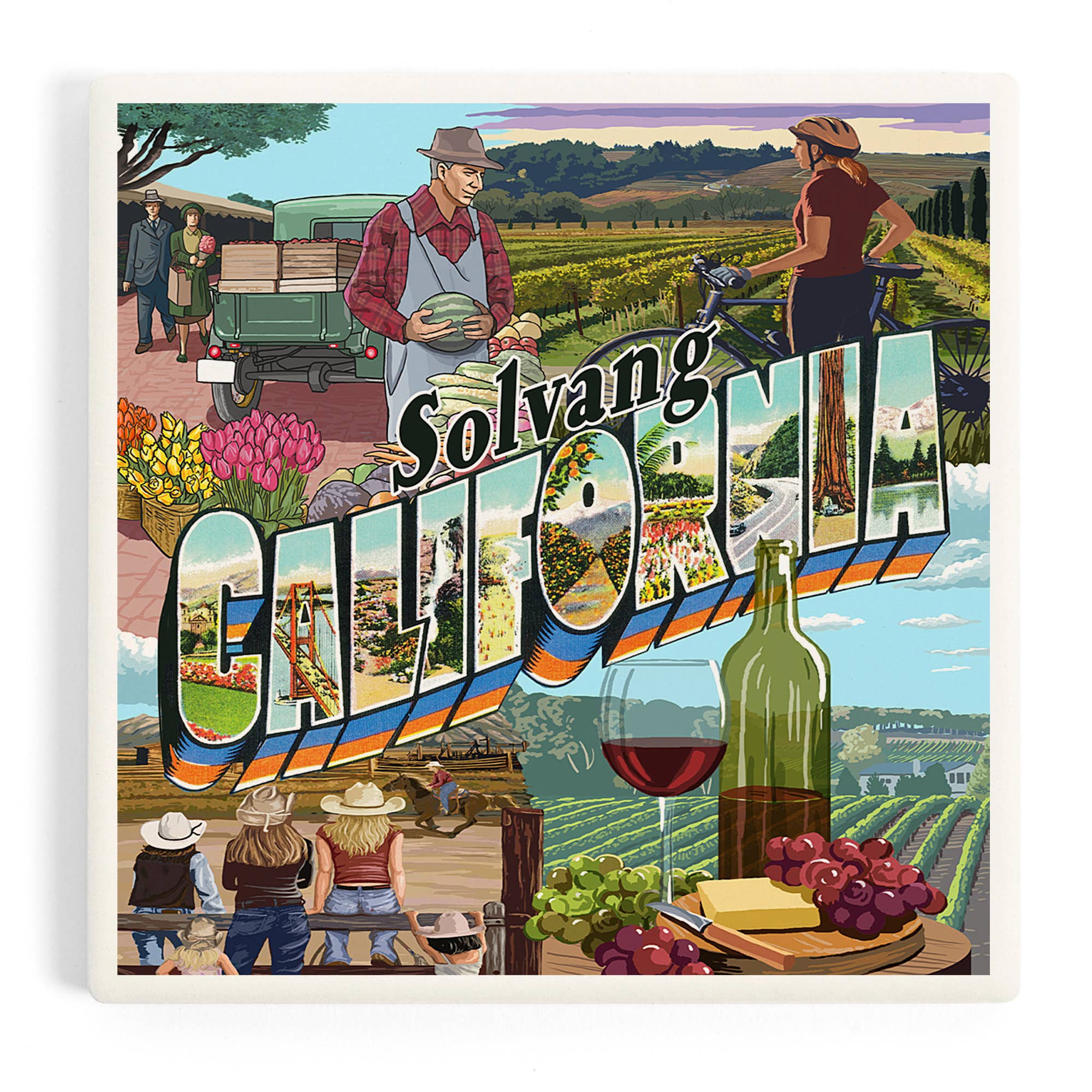 Lantern Press - Wholesale Coasters - Ceramic Coaster Solvang, Califnornia, Montage0