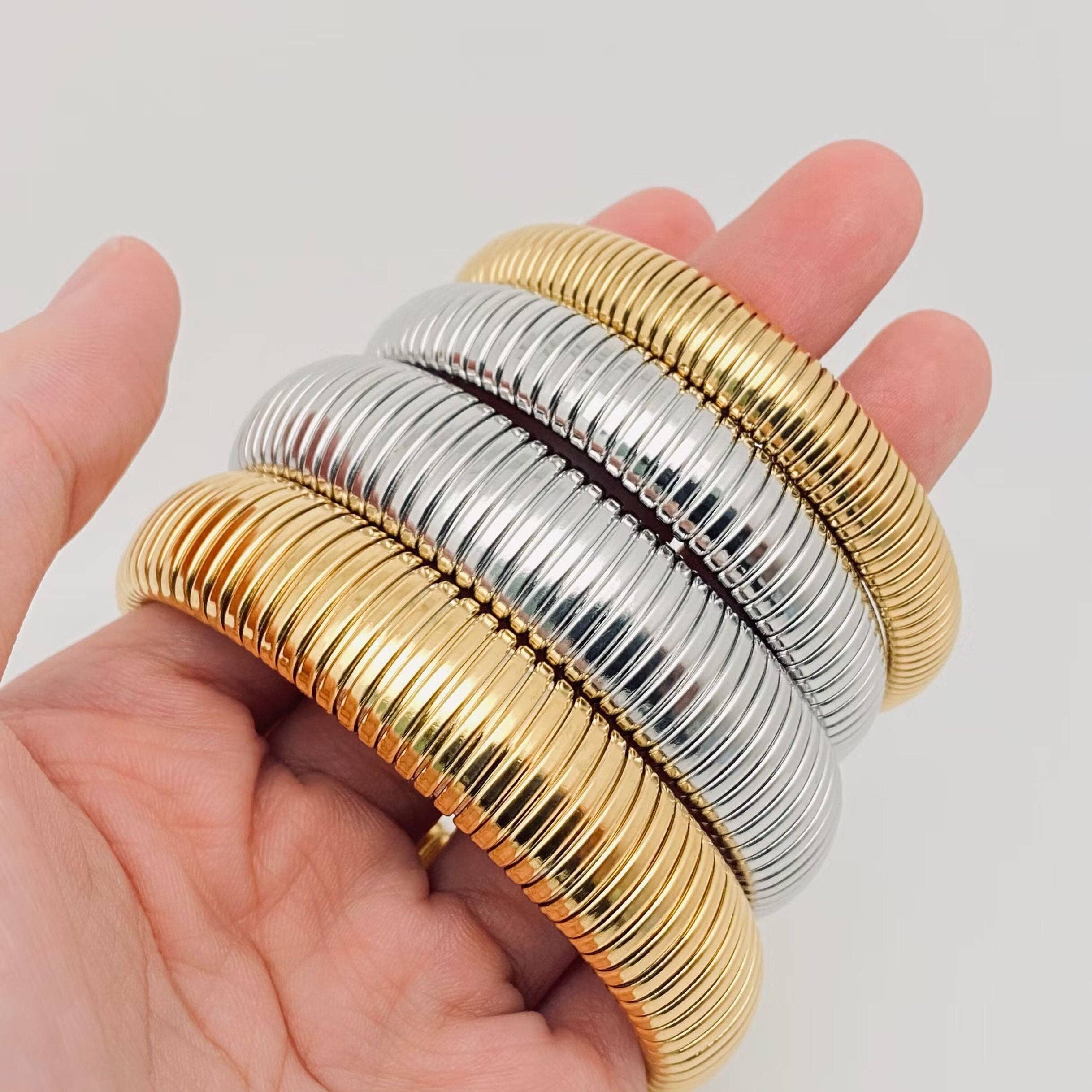 Mio Queena - Vente Bracelet jonc - Bracelet élastique en acier inoxydable doré 10-12-16-20MM-FGS1