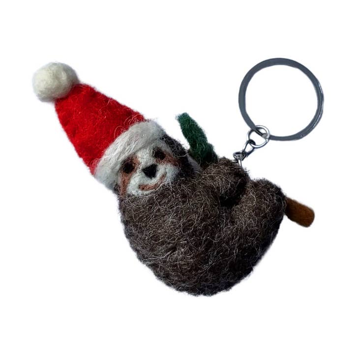 Sloth in Christmas hat keyring for wholesale by Koseli Handmade
