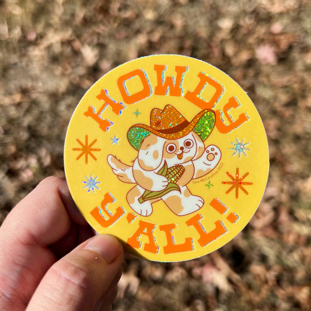Sara McCandless Illustration - Wholesale Sticker - Howdy Y'all Glittery Sticker1