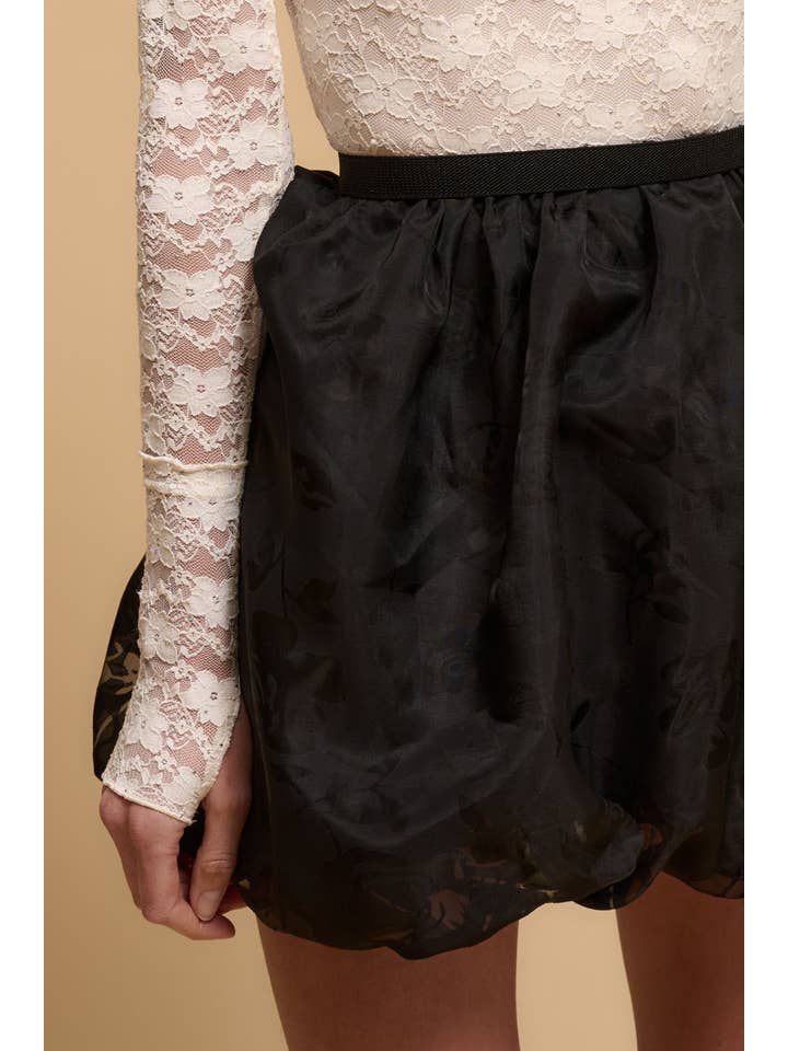 Black Floral Burnout Mesh Bubble Mini Skirt for wholesale on Faire