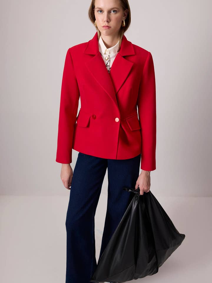 Bold Red Double-Breasted Linen-Blend Blazer for wholesale by Touché Privé