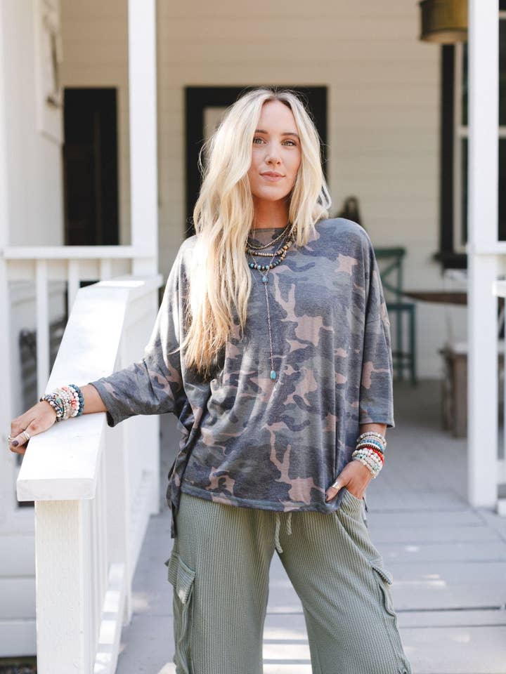 Three Bird Nest - Wholesale T-Shirt - Women's - Country Girl Camo Top - Army