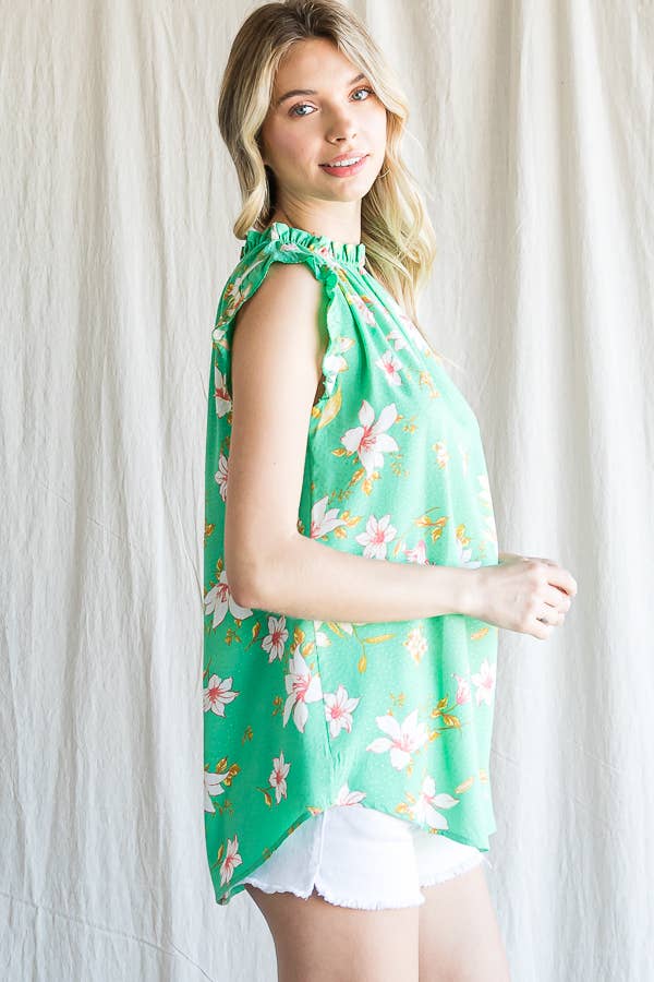 7th Ray - Wholesale Blouse - Women's - Boho Floral Ruffle Sleeve  Shirred Neckline Blouse T47939