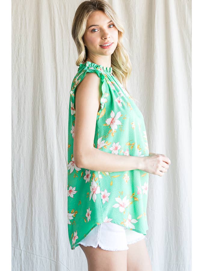 7th Ray - Wholesale Blouse - Women's - Boho Floral Ruffle Sleeve Shirred Neckline Blouse T47939