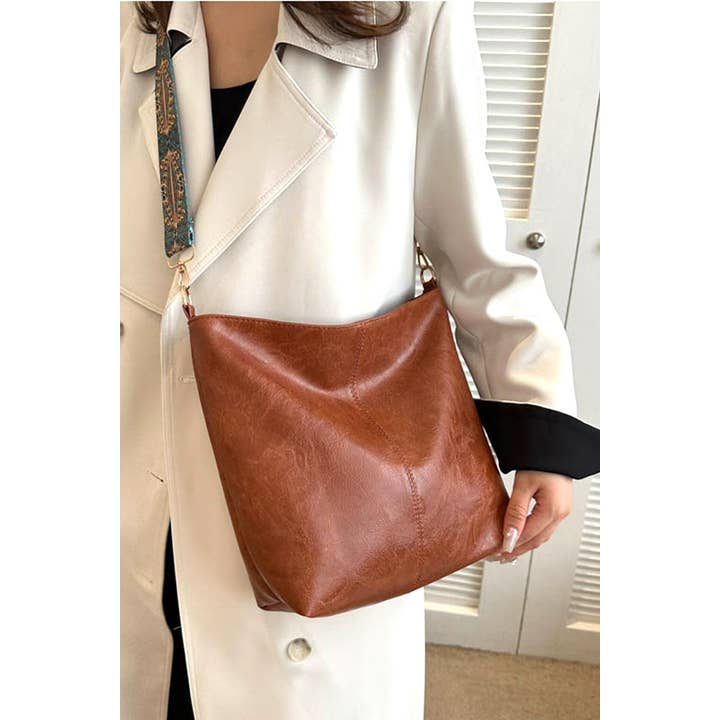 42POPS - Wholesale Shoulder Bag - Women's - ....SI-26482 Retro Pattern Strap Vegan Leather Crossbody Shoulde