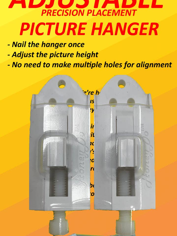 3 - HD1-2021-2 picture Hanger adjustable hook- White for wholesale by HoneyDo® Precision Adjustable Pictures