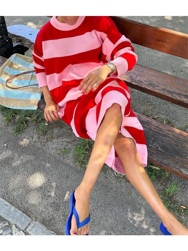 red Striped knit sweater dress for wholesale on Faire