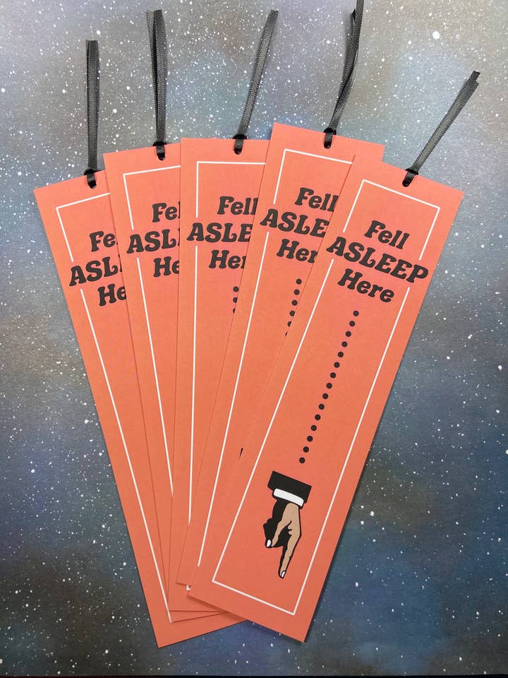 Bookmark - Fell Asleep Here for wholesale by The Red Swan Shop