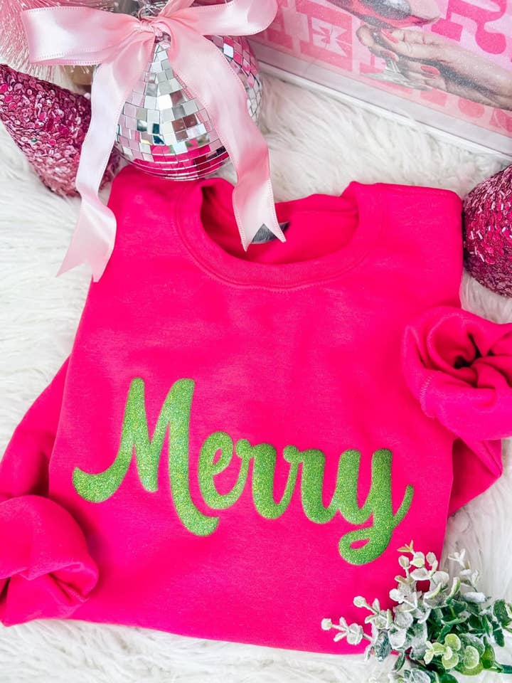 Hart and Hollow - Wholesale Sweatshirt - Women's - Merry Glitter Puff Print Sweatshirt