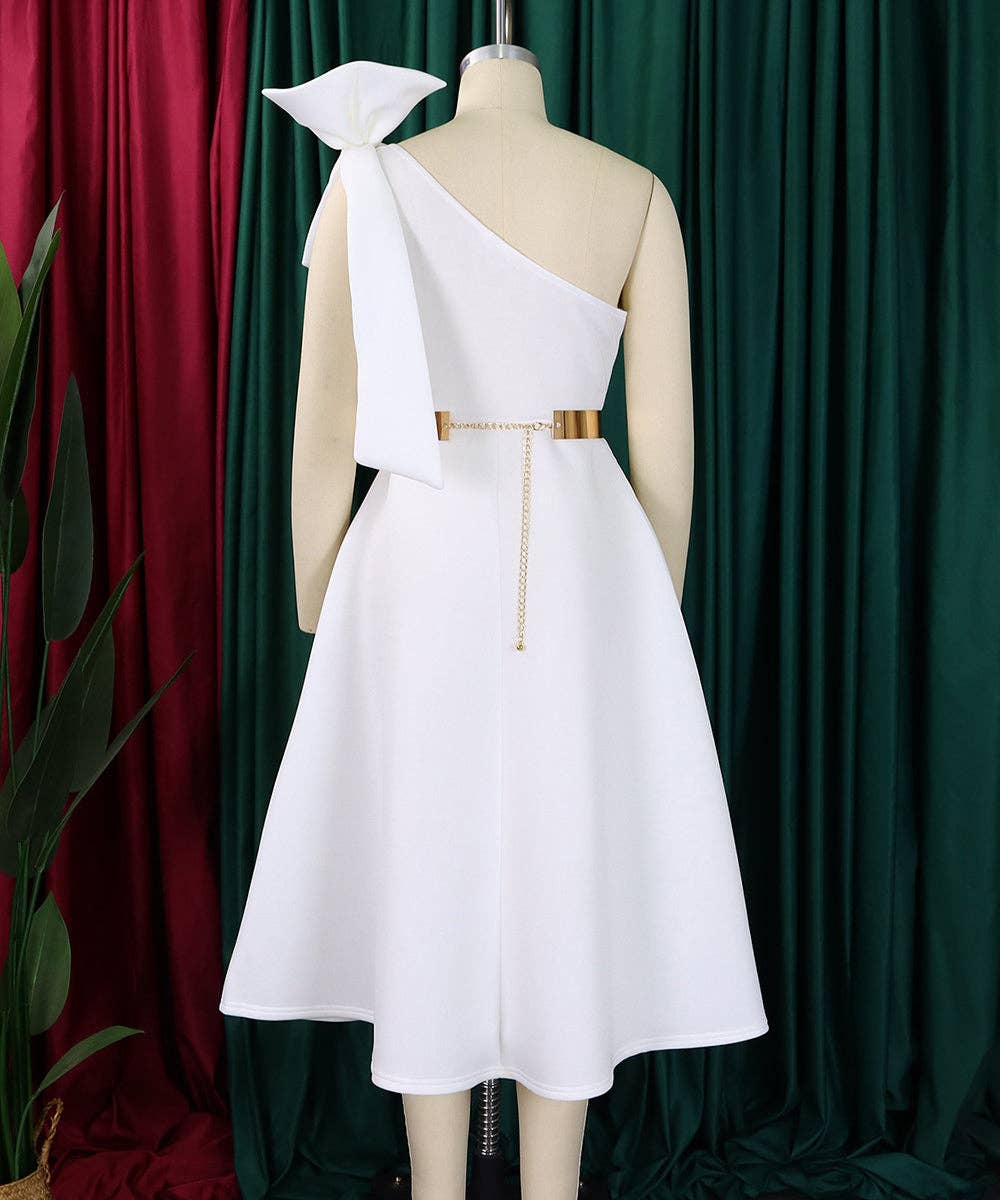 Aria Romance - Wholesale Dress - Women's - Asymmetric Bow-Sleeve Swing Dress4