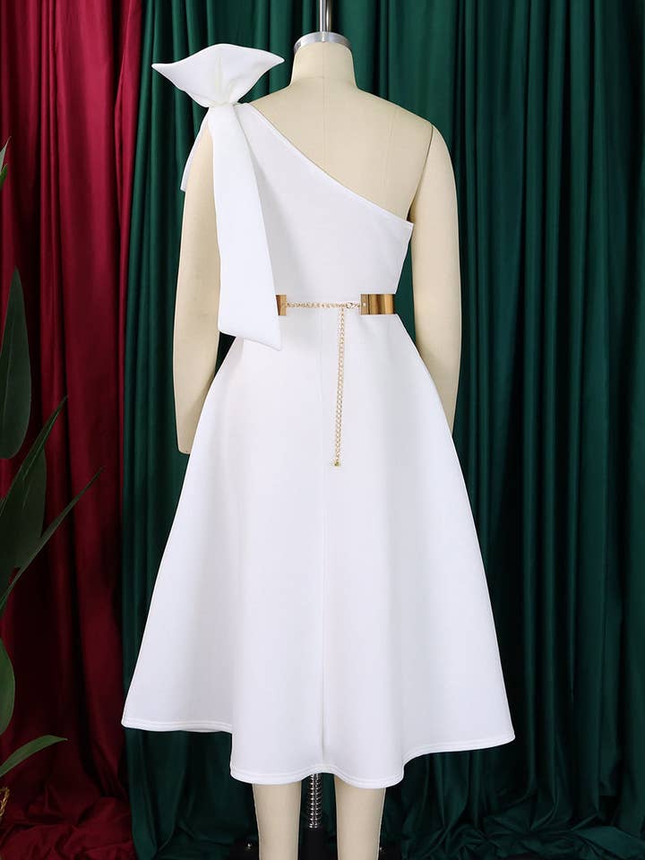 Aria Romance - Wholesale Dress - Women's - Asymmetric Bow-Sleeve Swing Dress4