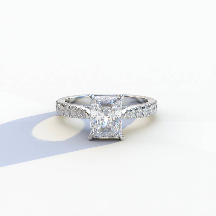 E VVS 2 Carat Radiant Cut Halo & Pave Lab Grown Diamond Ring- Asphalt for wholesale by Mohana Jewels - Luxury