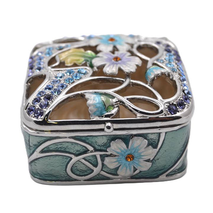 Kleine quadratische Blumenbox mit österreichischen Kristallen Emaille für den Großhandel von Ciel Collectables