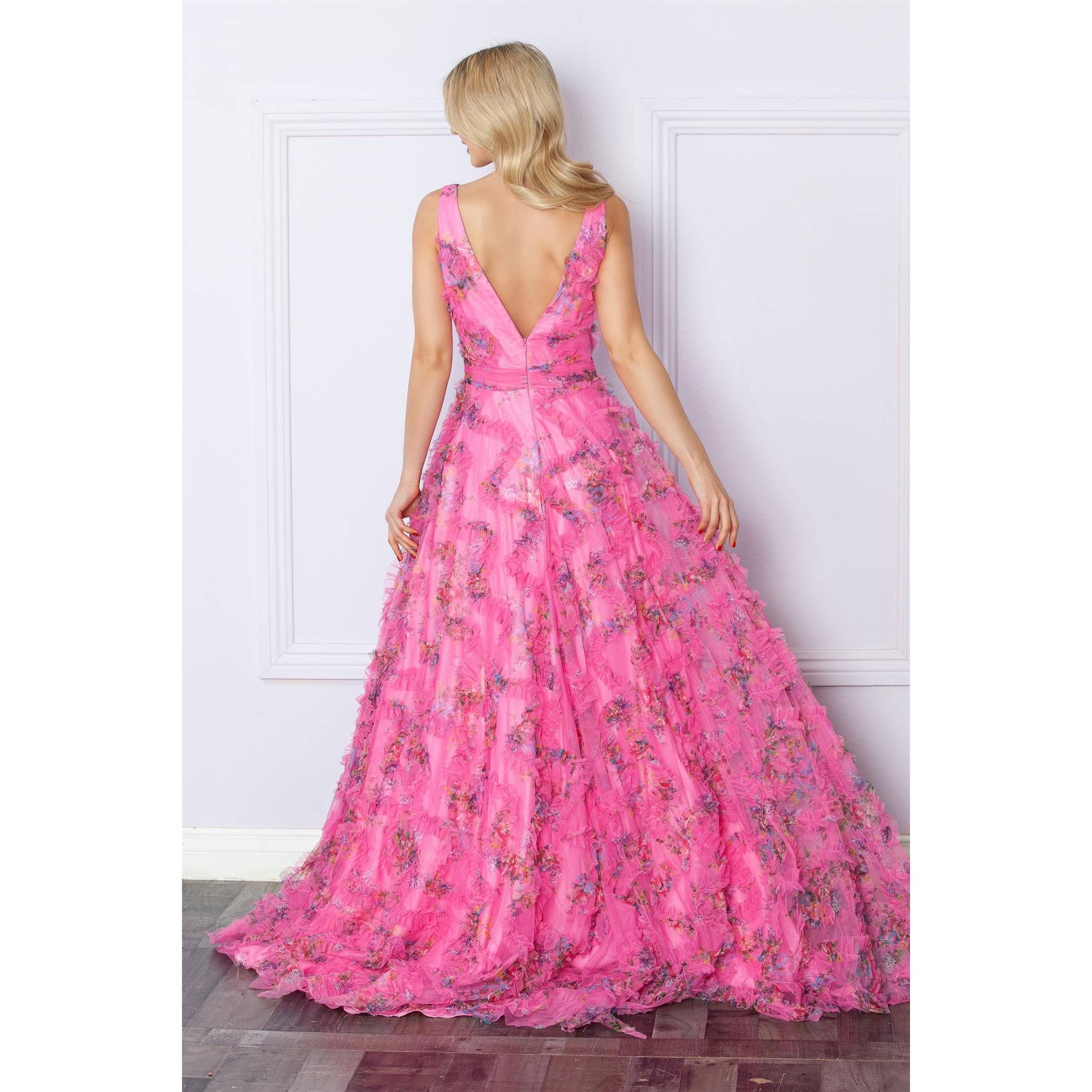 Noxanabel - Wholesale Gown - Women's - Floral Print A-line Ruffle Dress-E14455