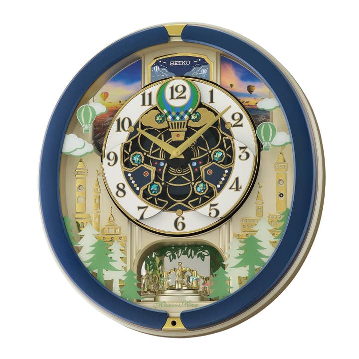 Blue Pine Fantasy Hot Air Montgolfière Melodies Clock Music pour la vente par Seiko Clocks USA