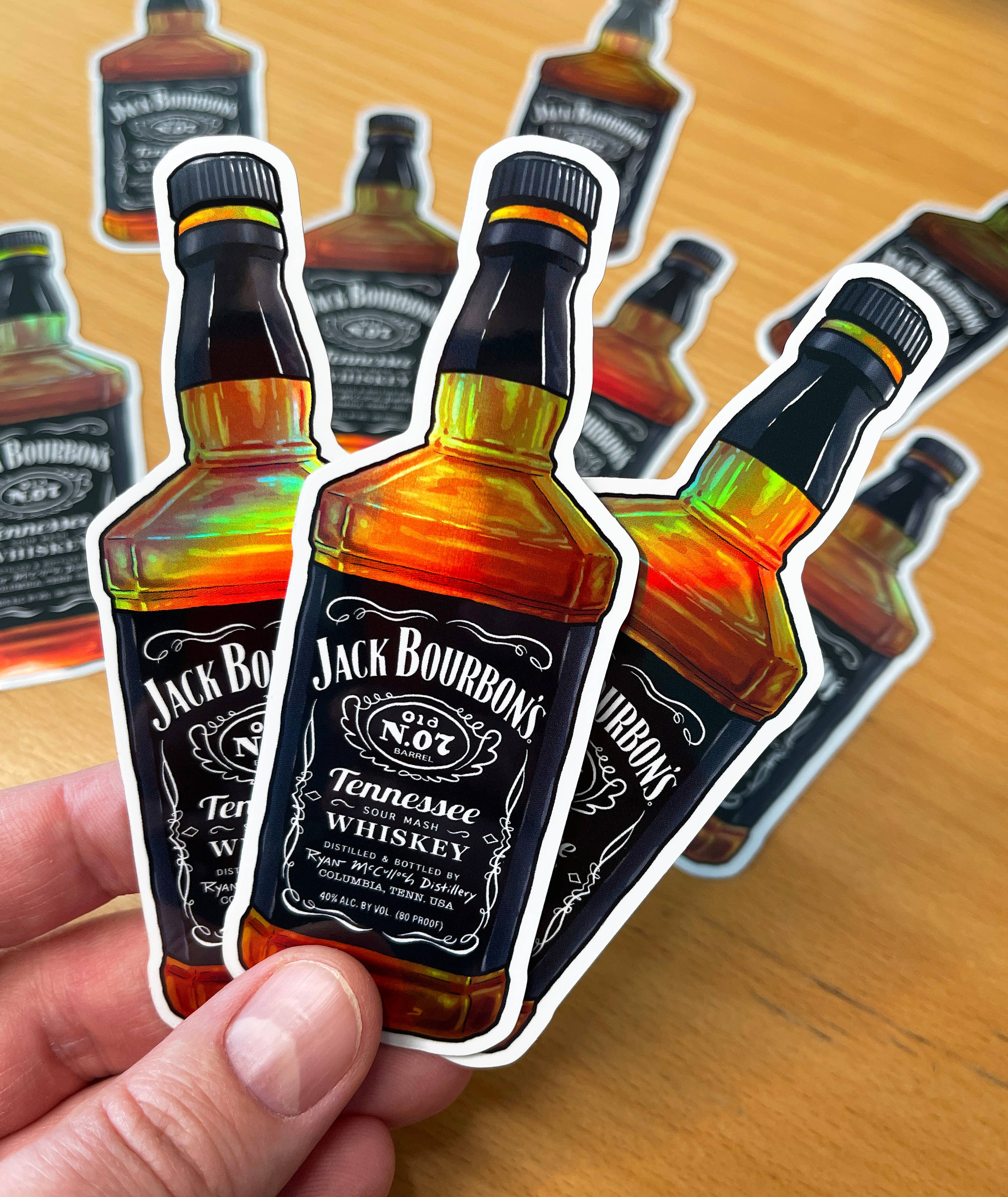 Ryan McCulloch Art - Wholesale Sticker - HOLOGRAPHIC STICKER: Jack Bourbon's Whiskey Bottle (Whisky)0