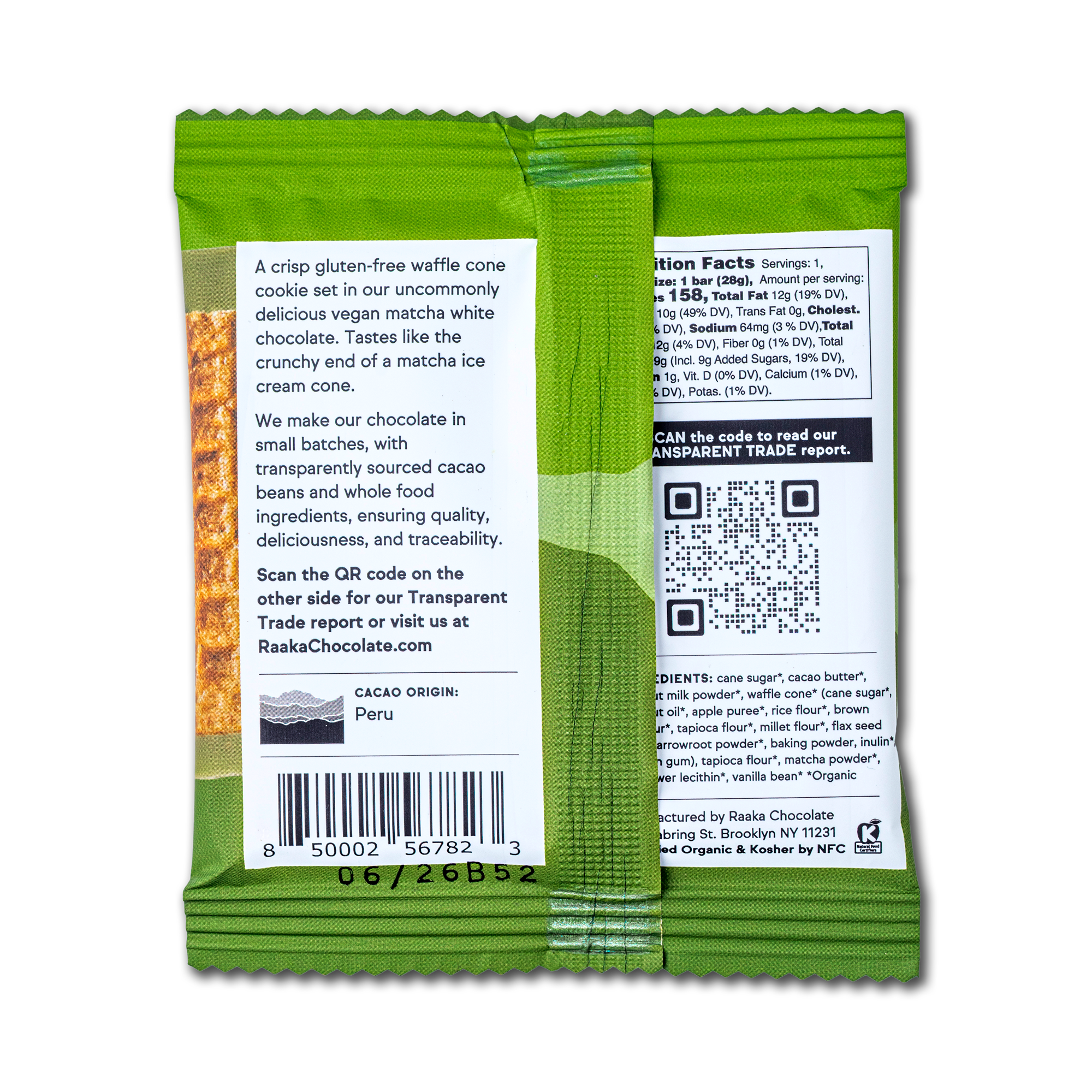 Raaka Chocolate - Wholesale Chocolate Bar - Matcha Dipped Waffle Cone White Chocolate Bar3
