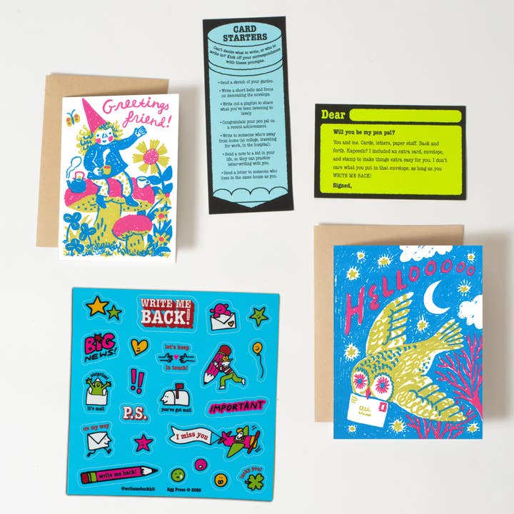 Egg Press Manufacturing - Wholesale Stationery/Notecard Set - Owl + Gnome Letter Writing Write Me Back Pen Pal Kit1