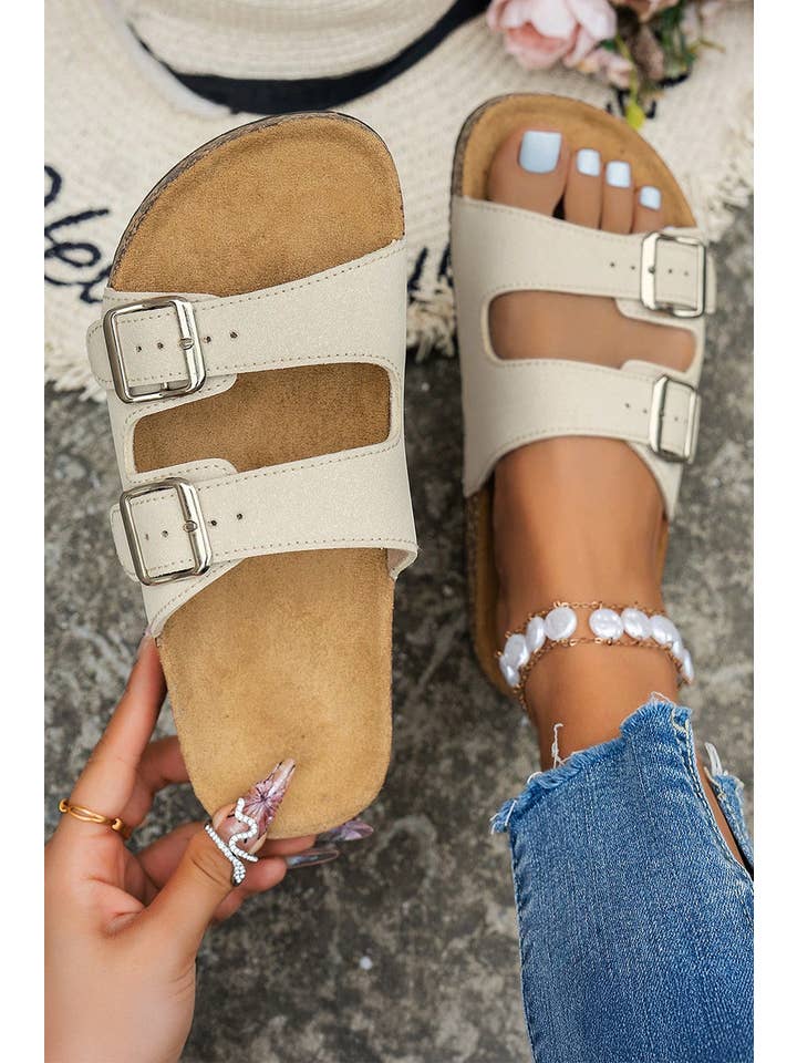 1 the Woman - Wholesale Slippers - Women's - Geometric Print Cut Out Buckle PU Leather Flat Slippers