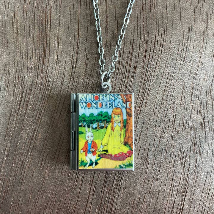 Marshall and Rose - Wholesale Locket Necklace - Book Locket Alice In Wonderland - Picnic with Rabbit