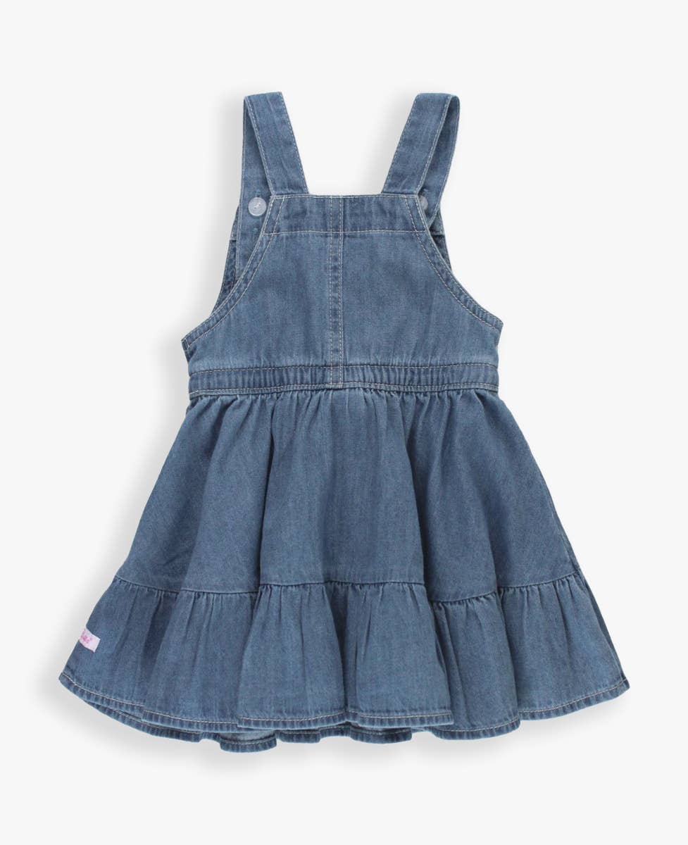 Blue Girls Light Wash Denim Overall Jumper Dress for wholesale on Faire5