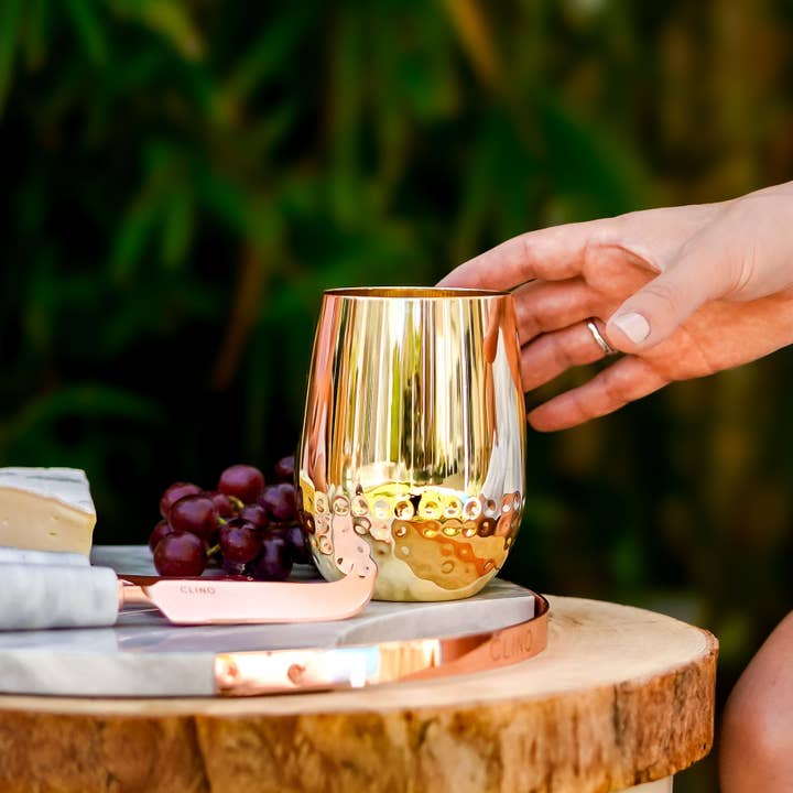 CLINQ - Wholesale Wine Glass - Unboxed Gold Half Hammered Glasses (Set of 2)