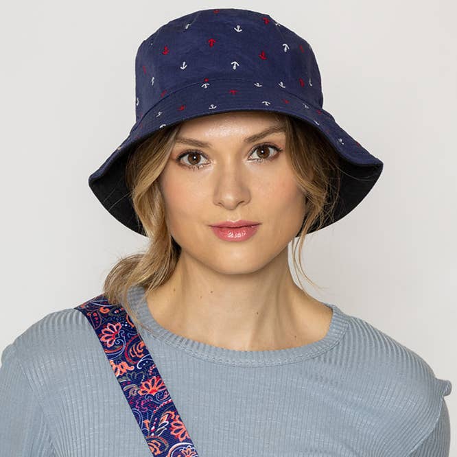 Hana - Wholesale Bucket Hat - Women's - Anchor Pattern Print Bucket Hat5