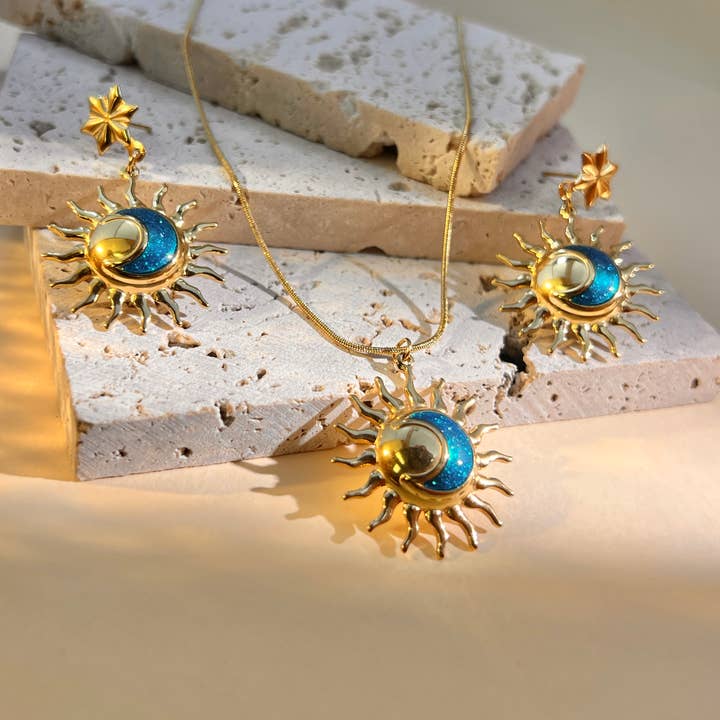 COSMOS – Brincos de argola por atacado – Brincos pendentes em aço com esmalte e motivo de sol2