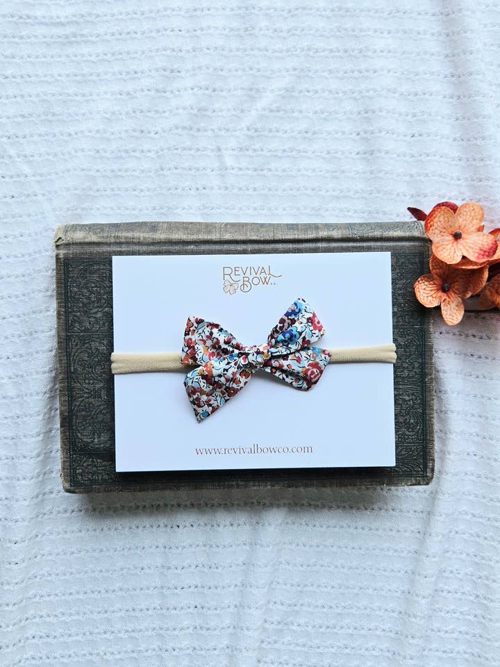 Mini Handmade Bow on Headband • Georgina Floral for wholesale by Revival Bow Co.