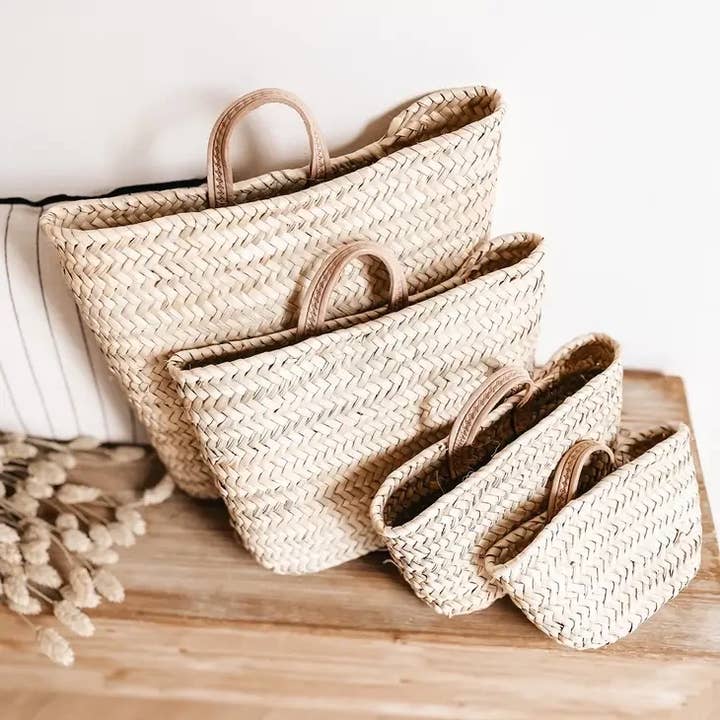 High crafty – wholesale Basket – 🧺 Hanging Baskets with Leather Handle | Handwoven Palm Leaf